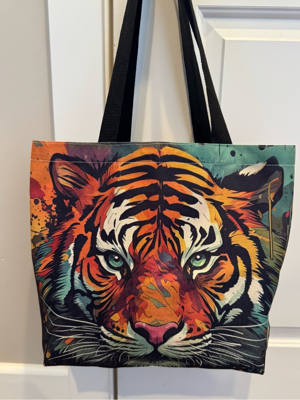 Colorful Tiger Print Canvas Tote Bag - Vibrant Multi